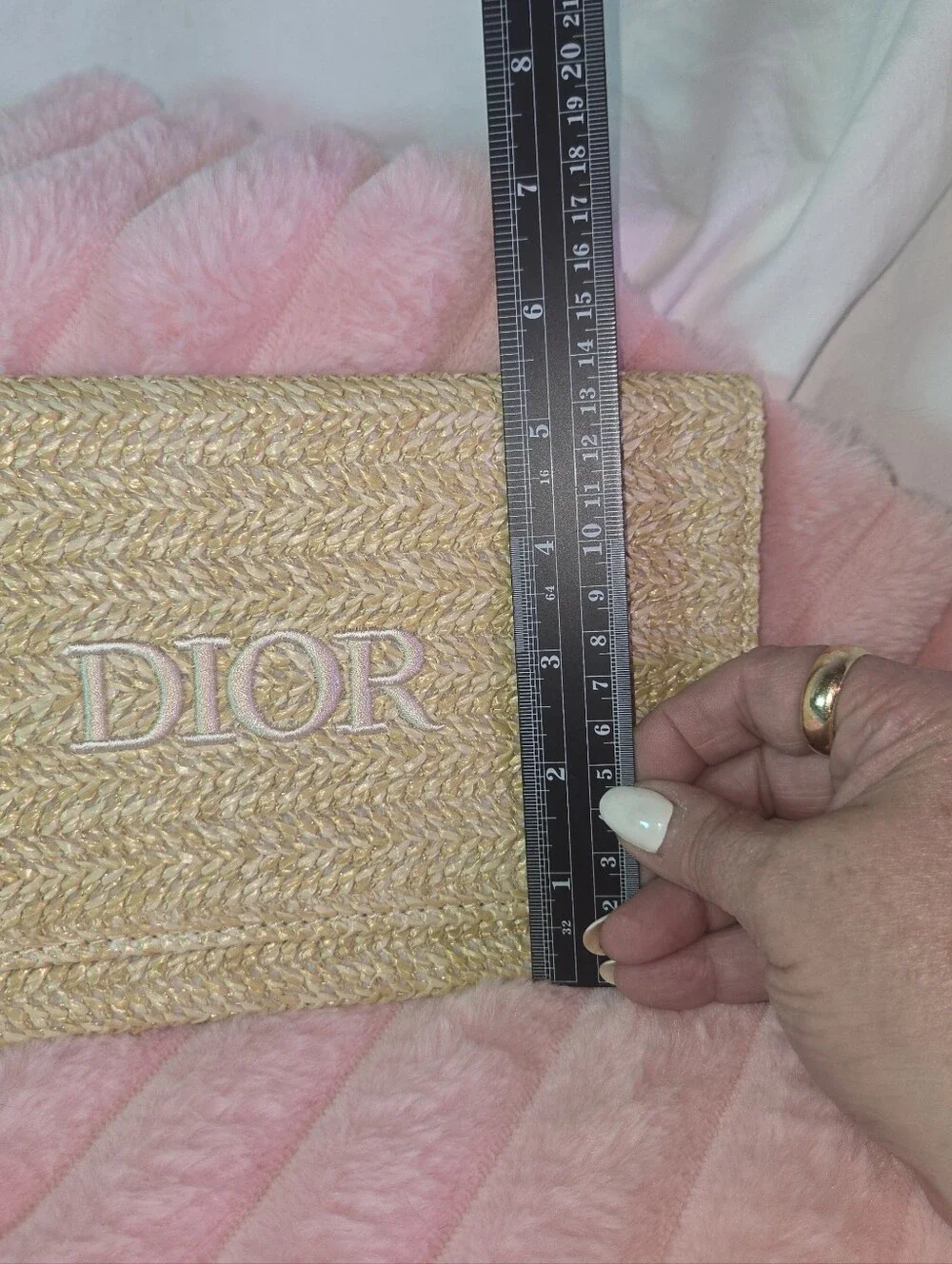 Dior Natural Straw Envelope Clutch with White Logo